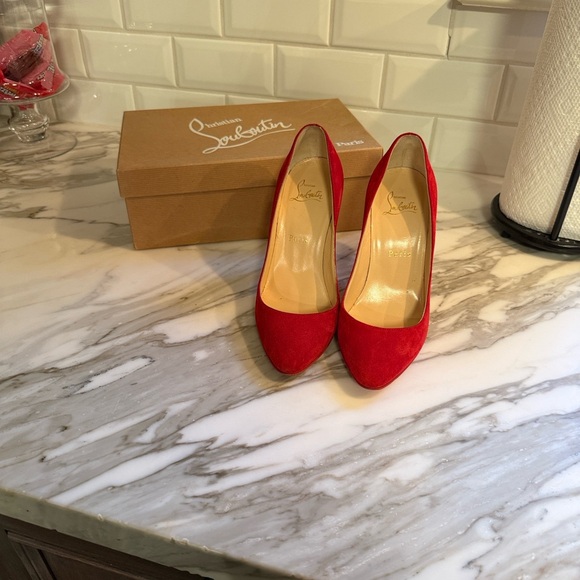 Christian Louboutin Vibrant Red Suede Heels - Picture 4 of 7